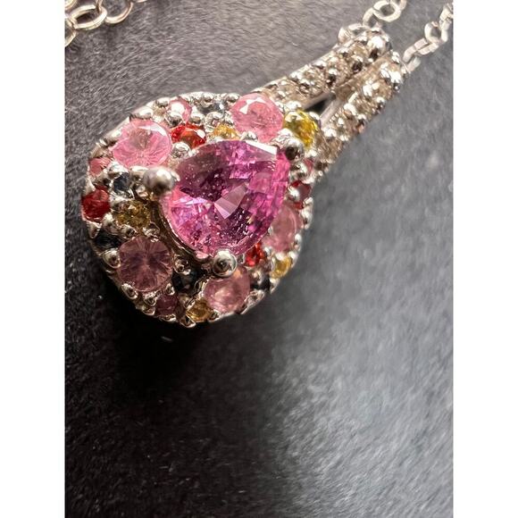 NEW purple multi sapphire sterling silver pendant and chain - Picture 5 of 15